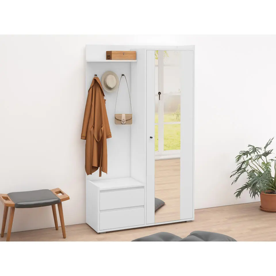 Kosmo - Kledingkast met spiegel en 2 deuren en wit