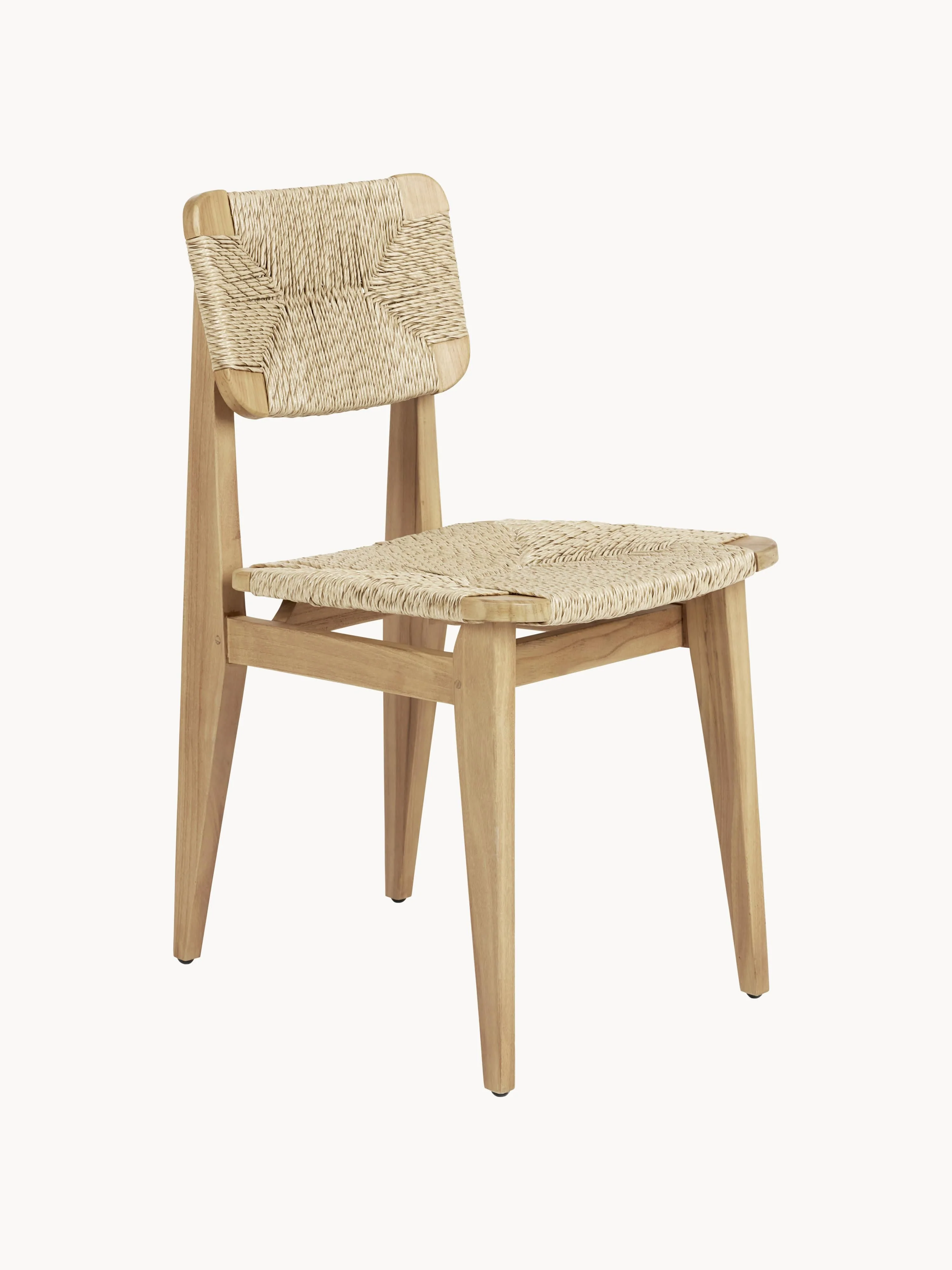 Gartenstuhl C-Chair aus Teakholz mit geflochtener Sitzfläche und Rückenlehne