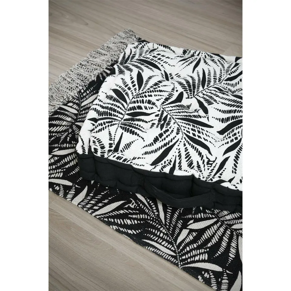 Stof Textile Vloerkussen Leaves - zwart/wit - 45 x 45 x 10 cm