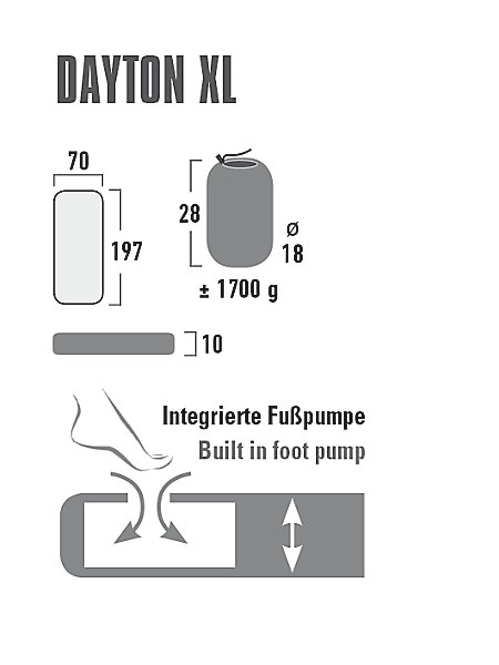 High Peak Dayton XL, matelas pneumatique gonflable léger, pompe à pied intégrée