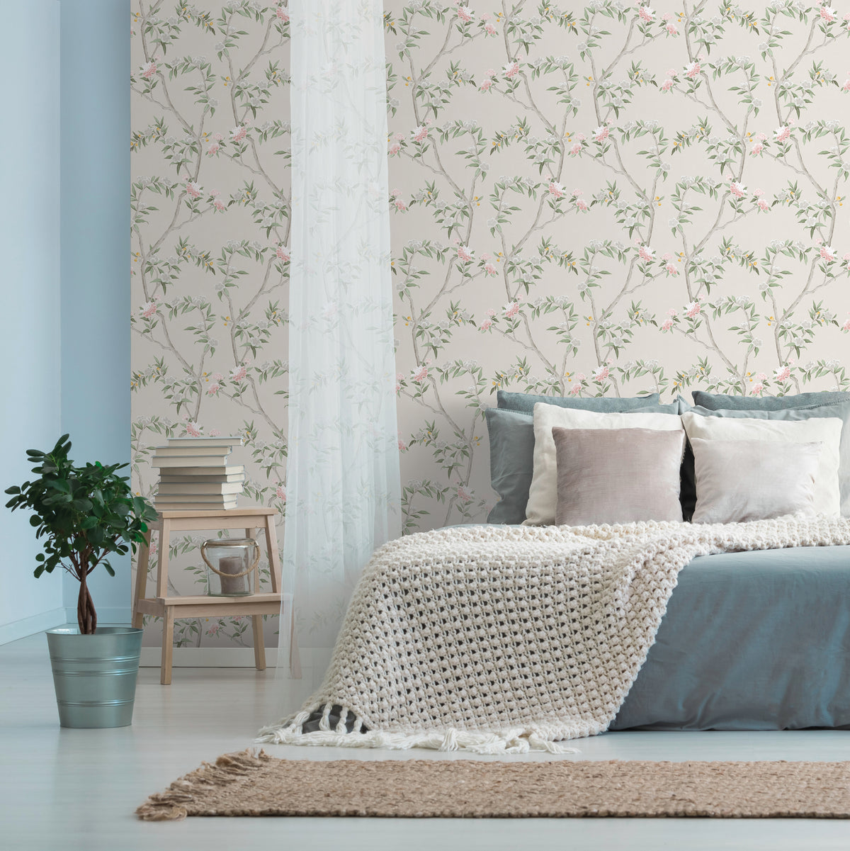 Sanders & Sanders behang bloemen warm grijs en vergrijsd groen - 53 cm x 10 m - 640166