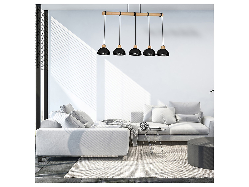 Lampa wisząca Erik 5-punktowa drewniana brązowo-czarna