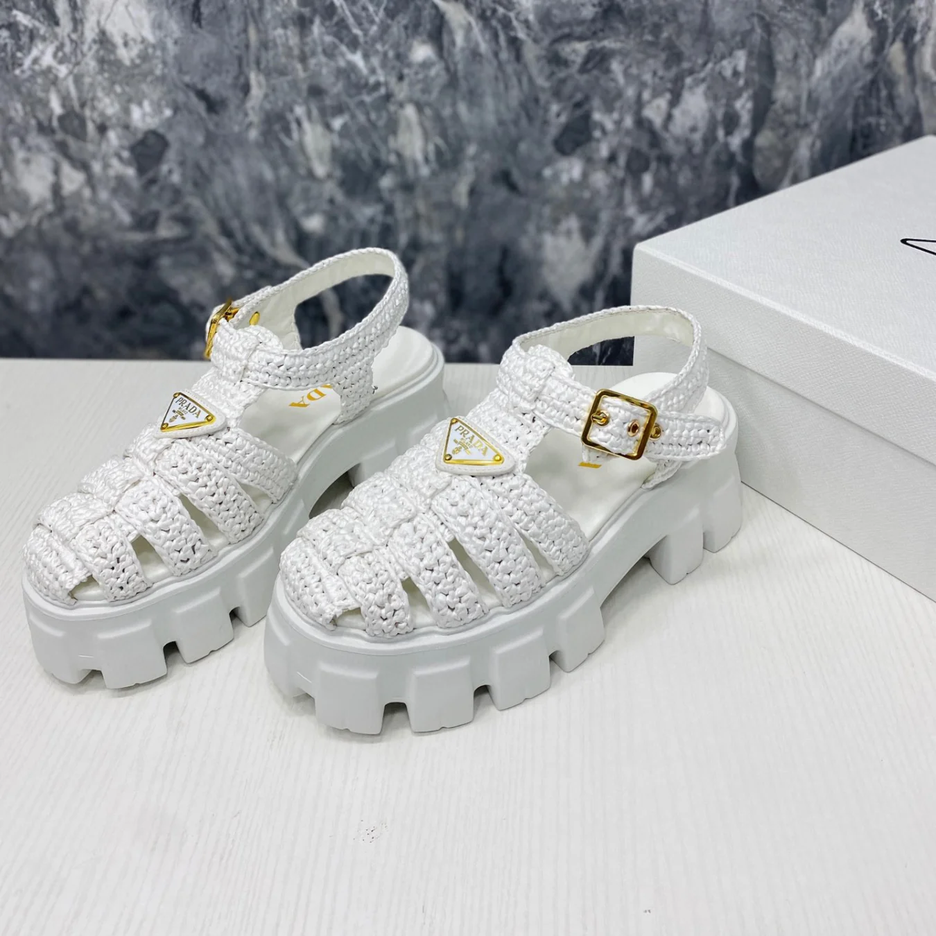 Prada Monolith Fabric Knit Buckle Slide  Sandal