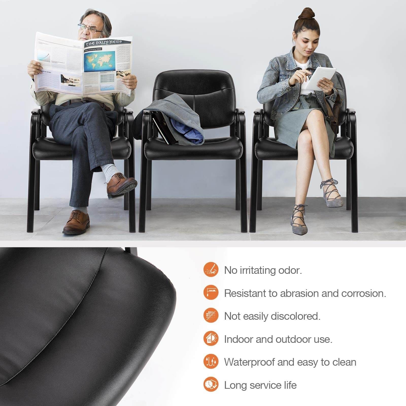 Comfortable Leather Conference Room Chairs with Padded Arms and High-Density Cushion