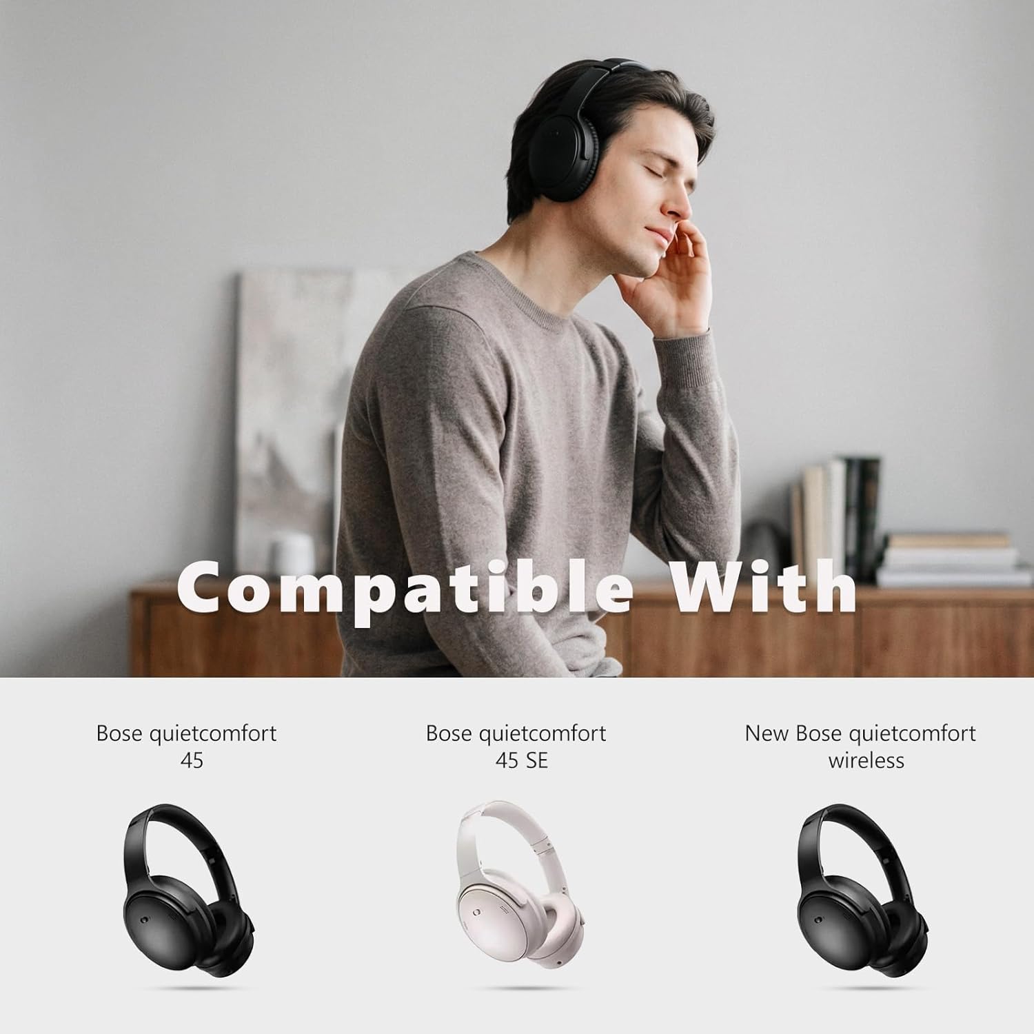 Damex Replacement Earpads for Bose QuietComfort 45/45 SE/Noise Cancelling Headphones, Updated Thickened Memory Foam, Protein Leather (Black)