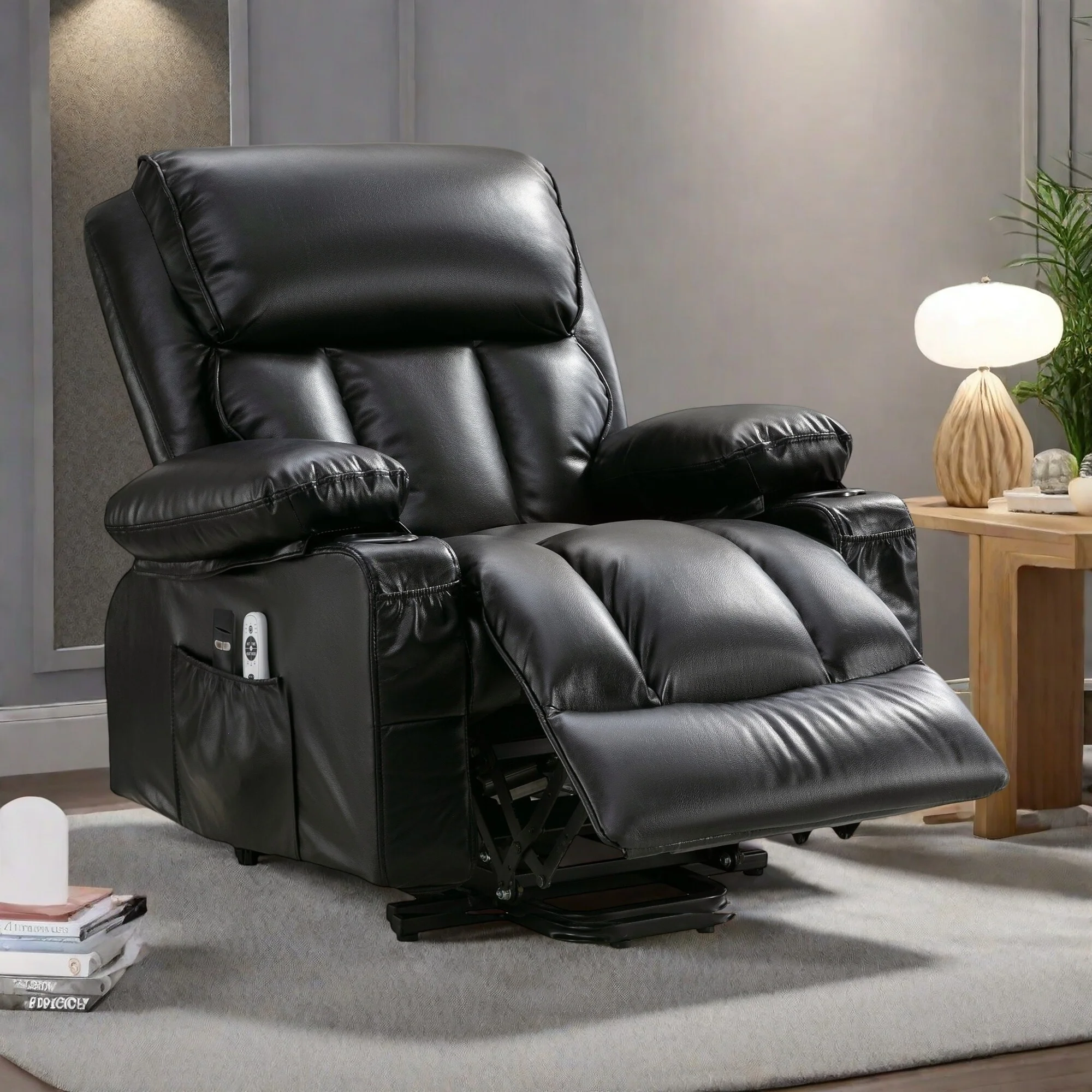 Power Lift Faux Leather Recliner Chair with Massage, Heat, USB Port, and Dual Storage Pockets