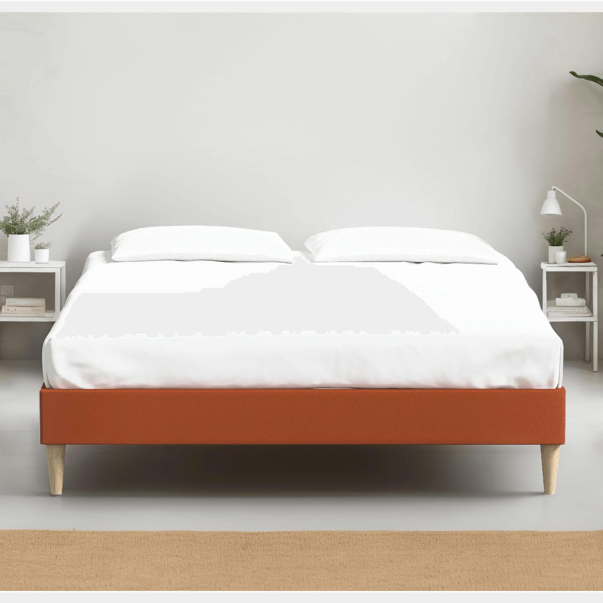 DINA - Lit adulte 160x200 cm en velours rouille