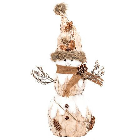 Figurka Bałwanek 51 cm z drewna i kory biały/naturalny