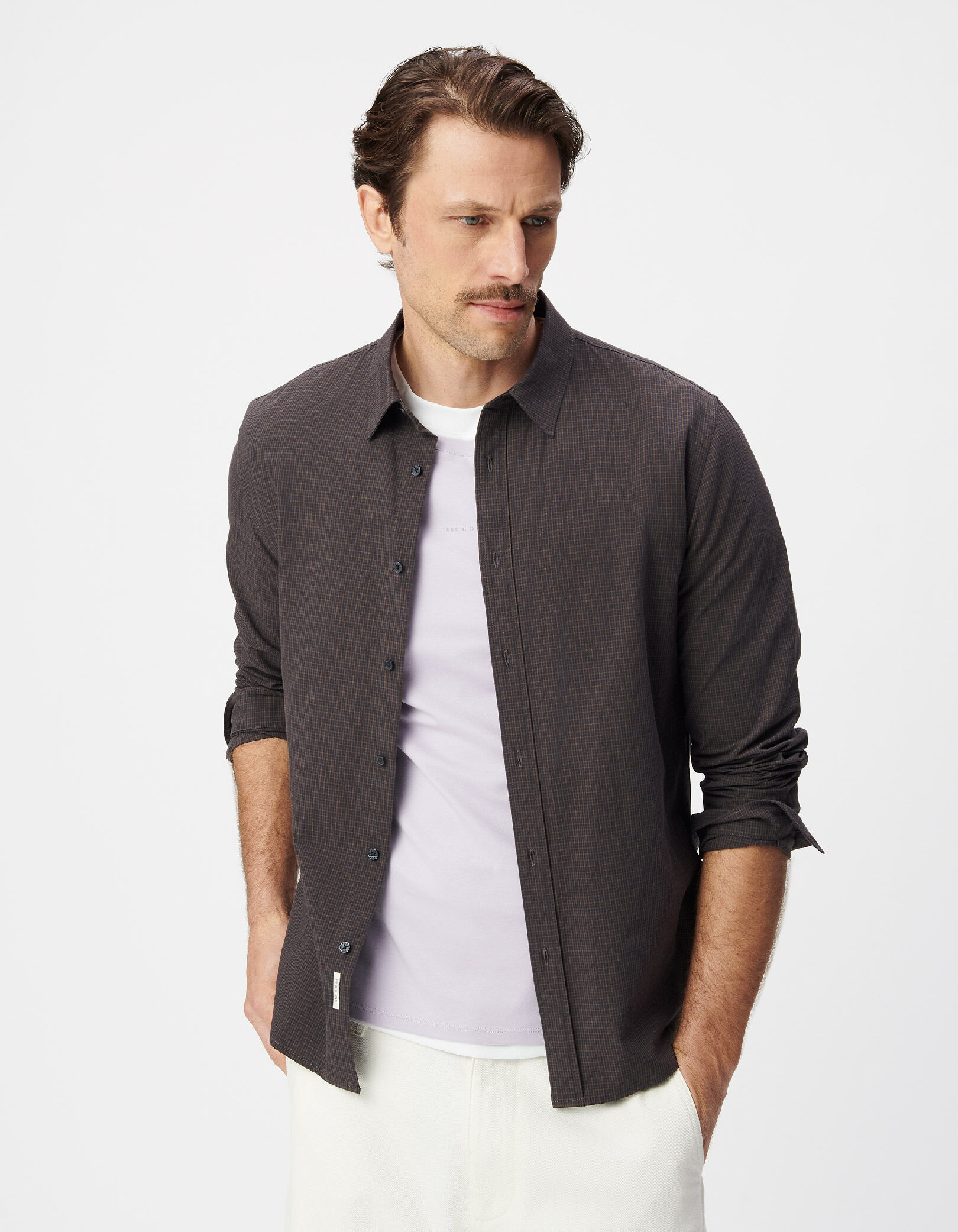 Chemise slim marine coton bio motif carreaux Homme