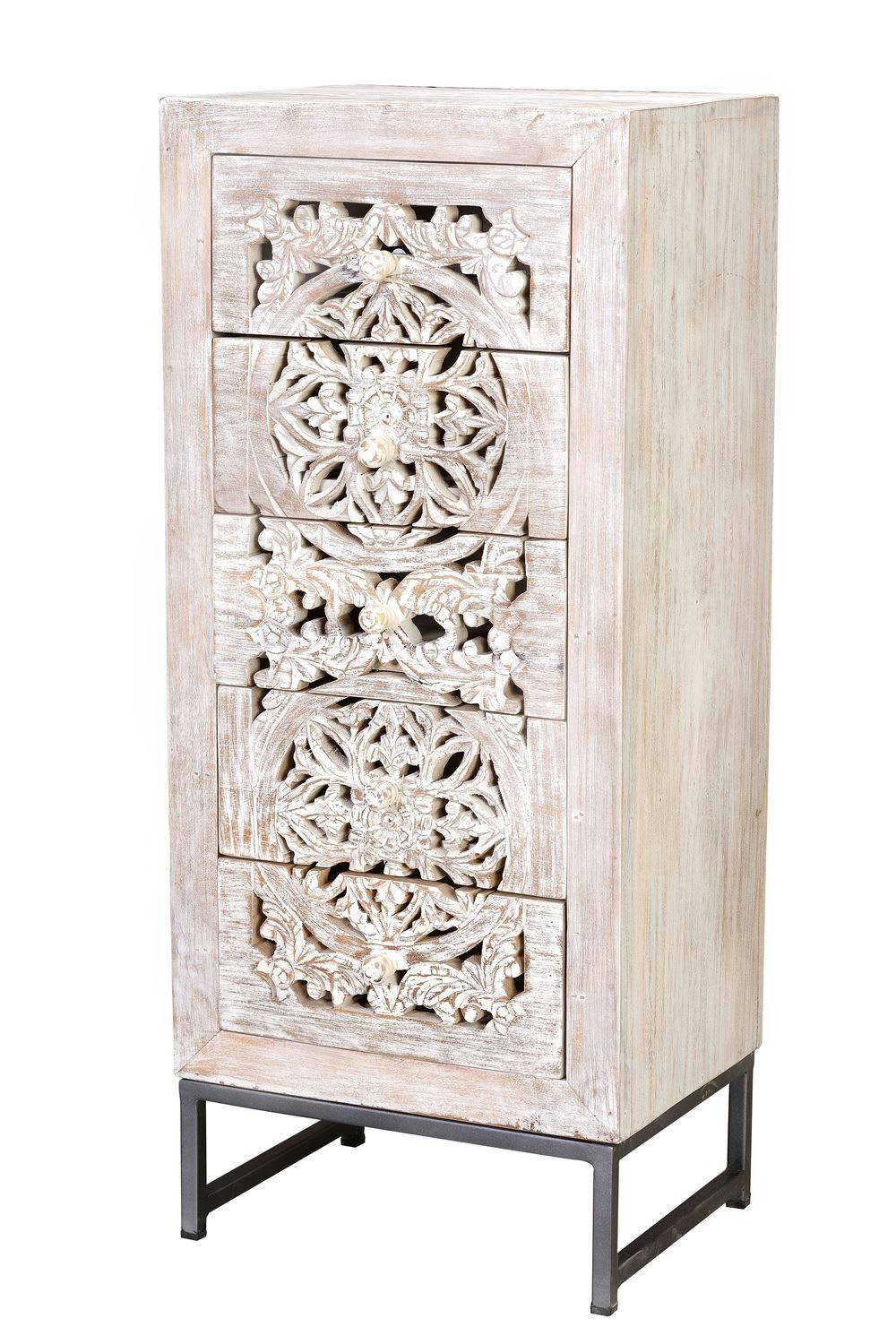 MYKONOS - Commode manguier et pieds en métal, piètement en métal blanc et gris