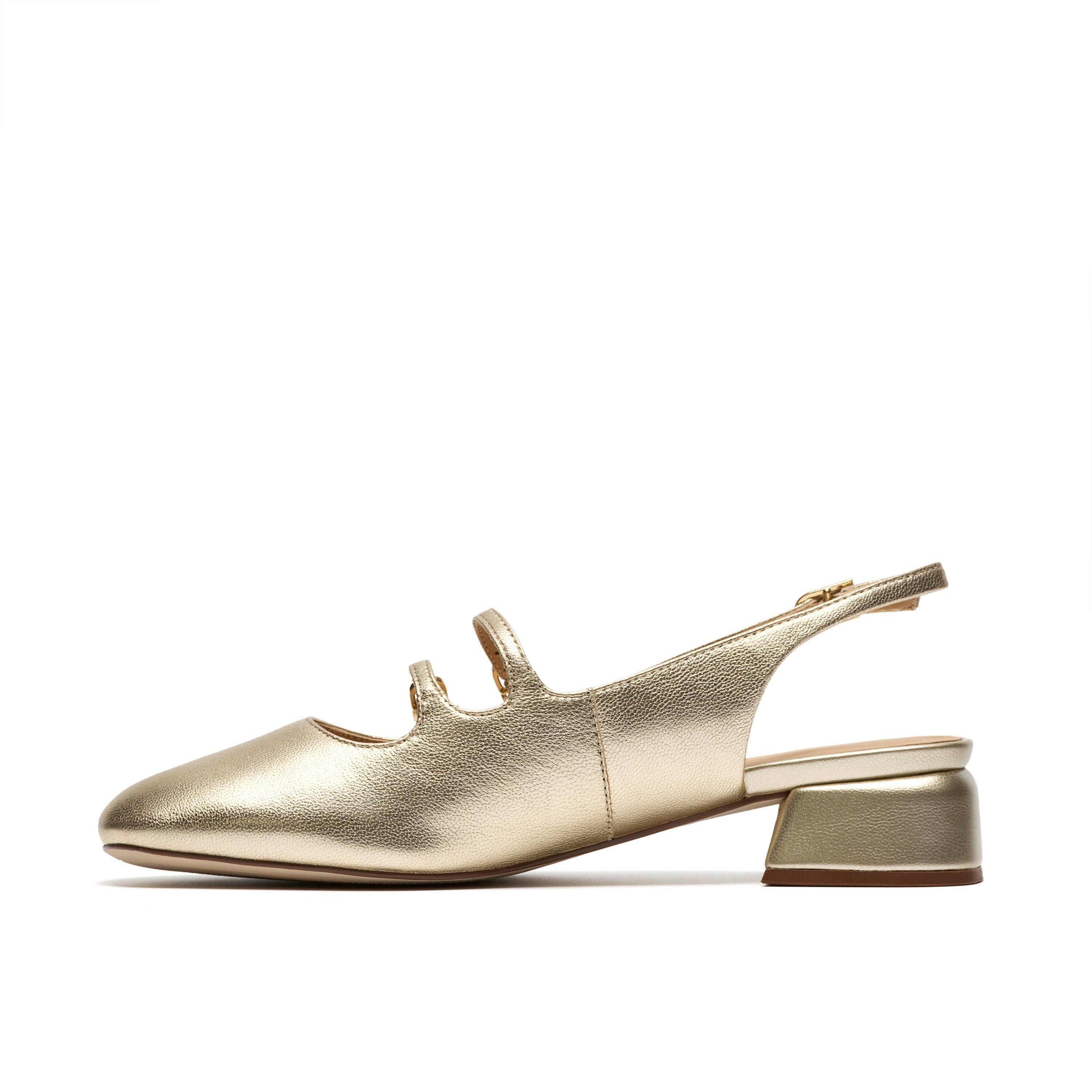Clarks Daiss 30 Dazz Gold Leather Mary Jane,Sling Back