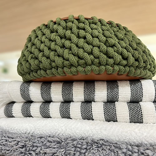 Panier décoratif échelle en cuir et coton recyclé
