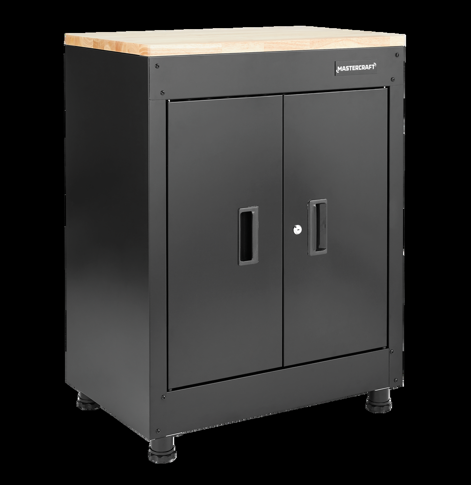 Mastercraft 2-Door Wooden Top Base Storage Cabinet with Adjustable Shelf, Black Series, 28 x 18 x 37-in