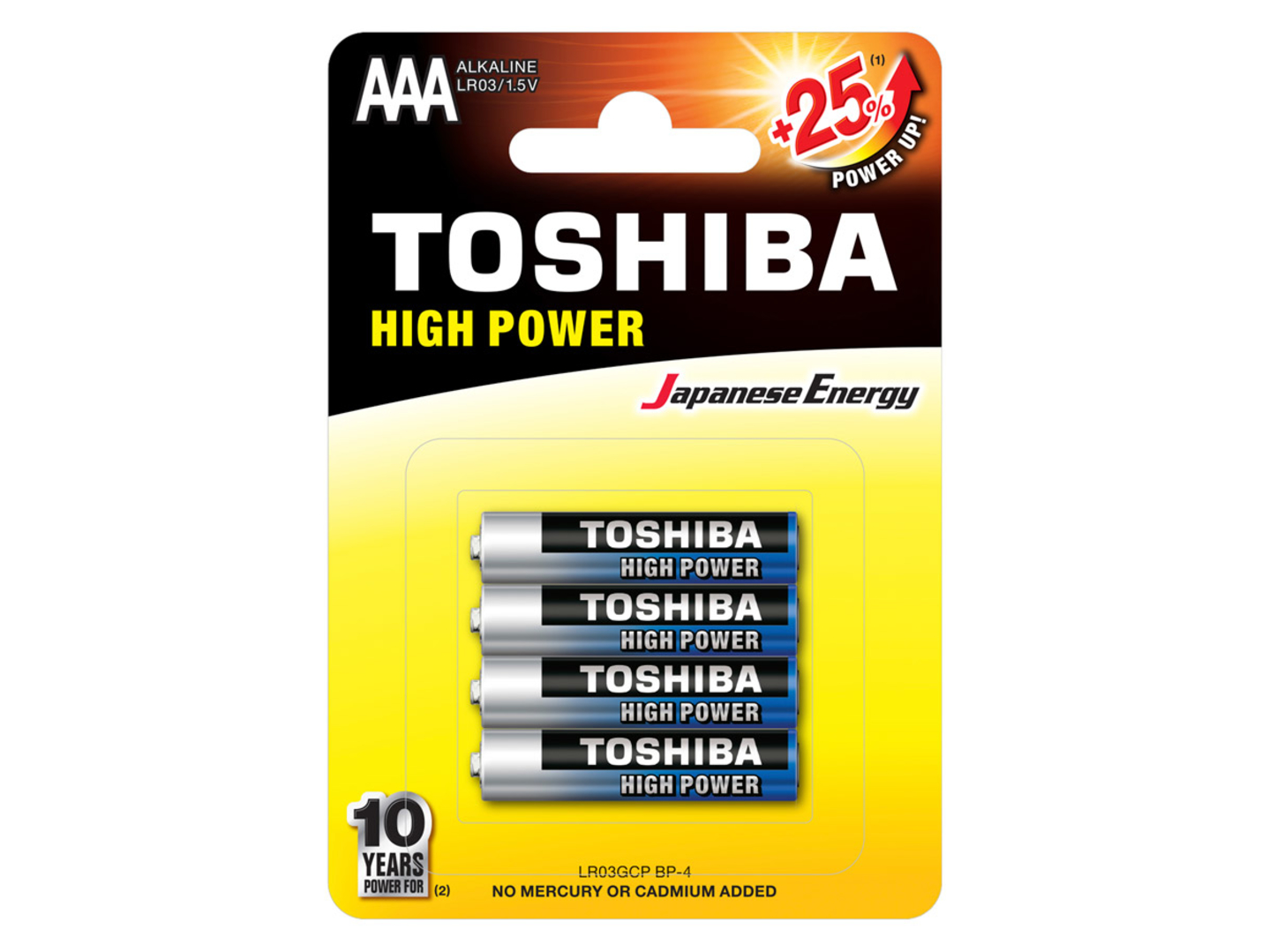 Baterie alkaiczne 4 szt, high power 1,5V AAA/LR03 Toshiba