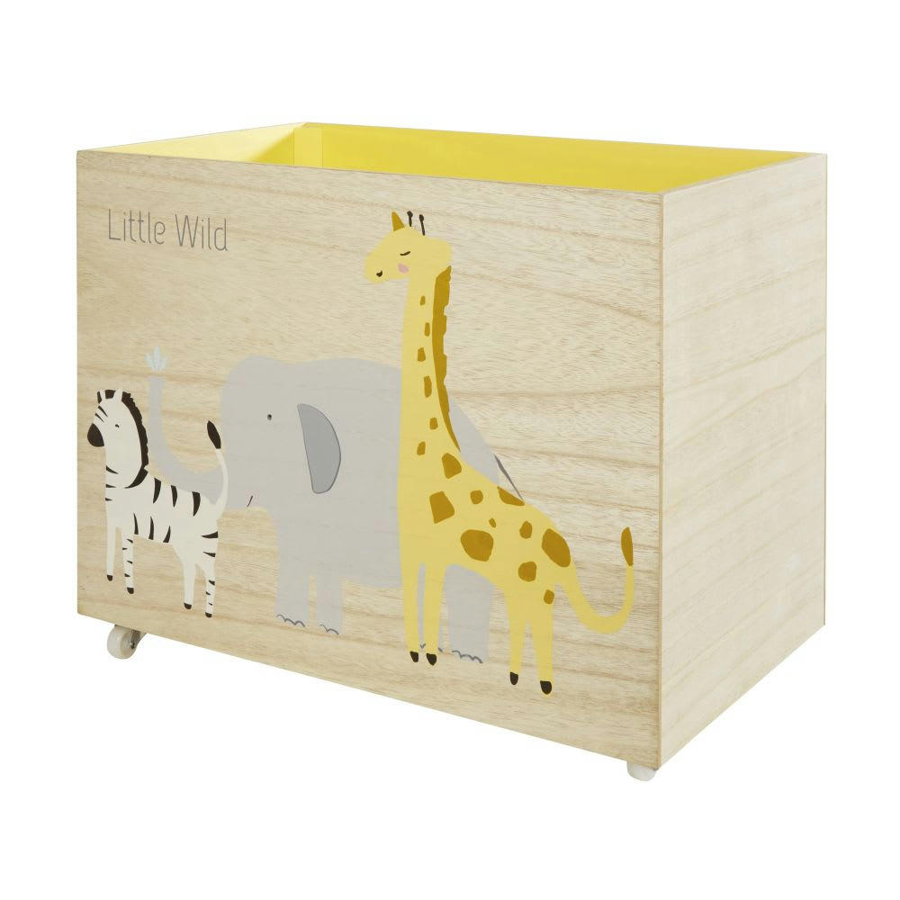 JUNGLE - Caisse à jouets à roulettes imprimé animaux