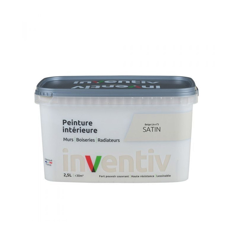 Peinture pour mur boiserie radiateur Beige Lin n°5 satiné 2,5 L INVENTIV