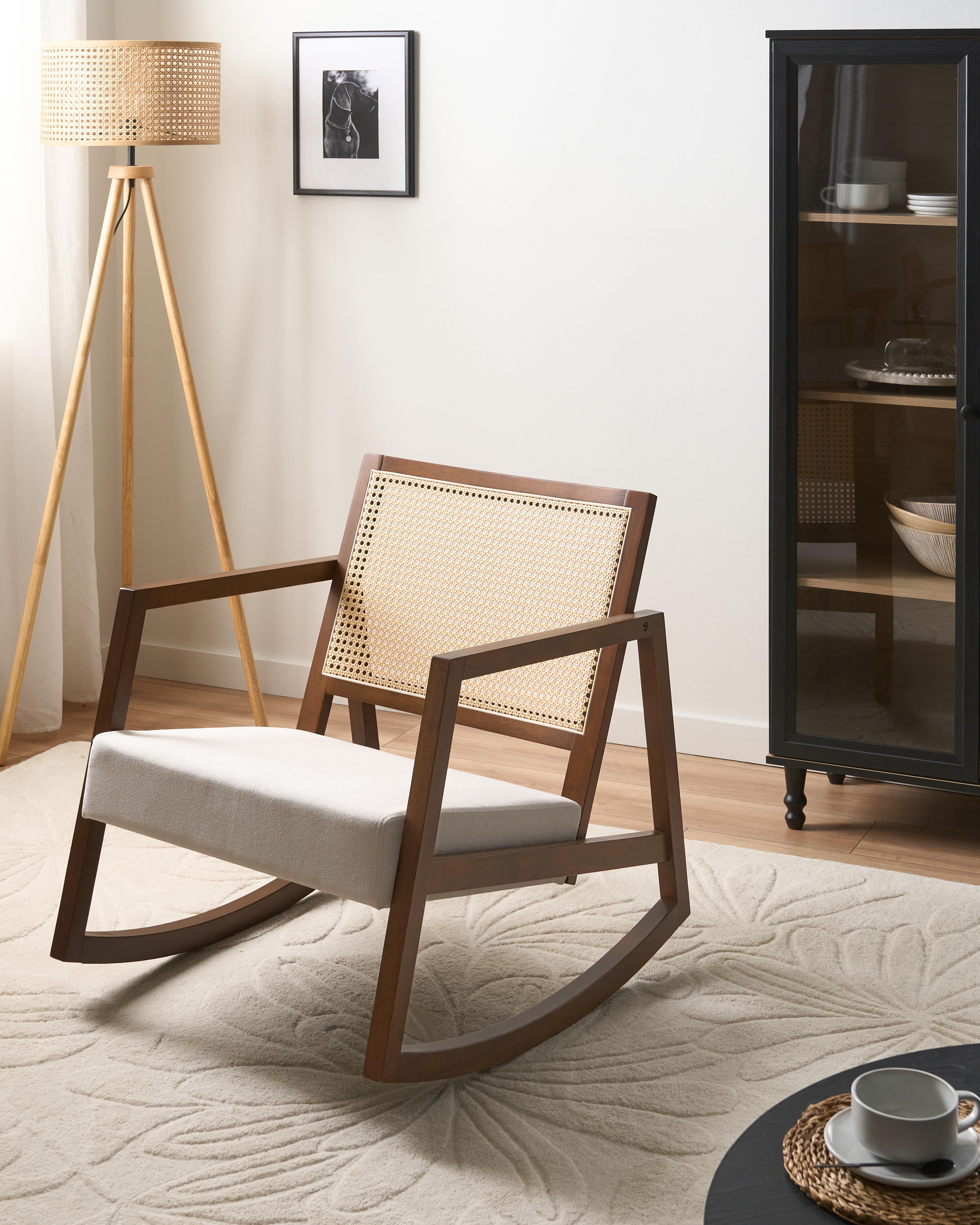 Rocking Chair LEIDY Wood Brown/ Light Beige