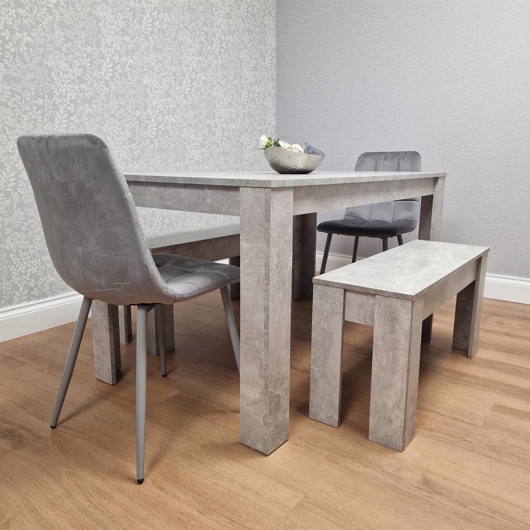 KOSY KOALA Wooden Grey Dining Table Set with 2 Grey Chairs and 2 Benches Modern Dining Furniture Set