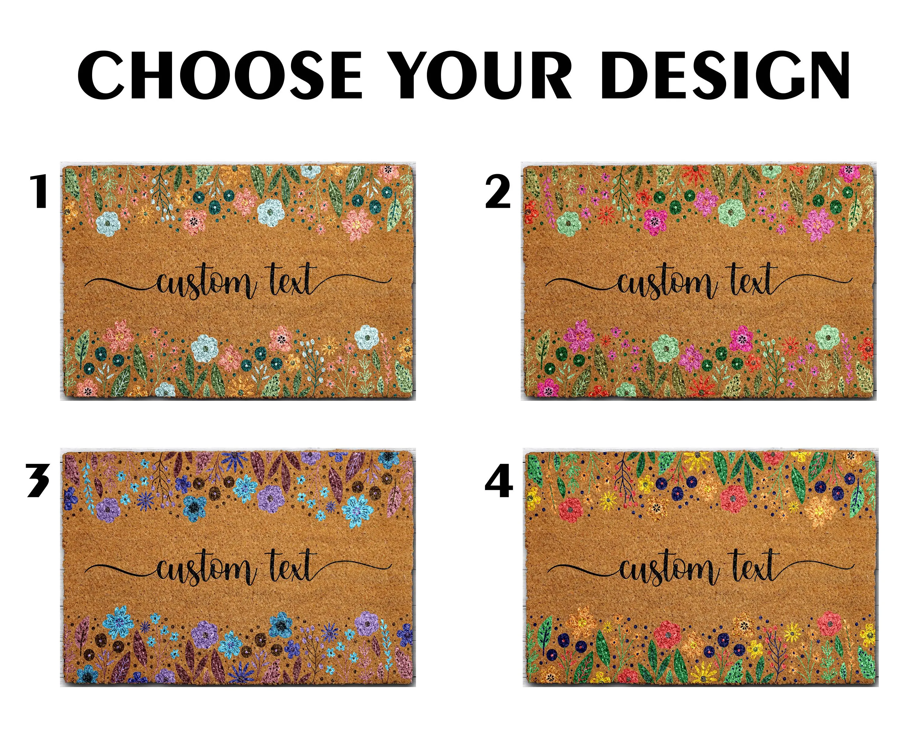 Custom Text Wildflowers Welcome Mat, Personalized Colorful Floral Doormat, Spring & Summer Front Porch Decor, Cute Housewarming Gift