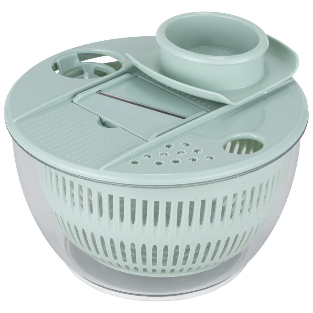 Essoreuse à salade et mandoline 2en1 plastique bleu 7 pièces Ø22,5xH13cm