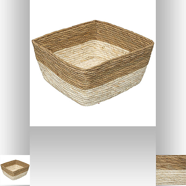 Panier de rangement bicolore tressé en fibres naturelles coloris blanc S