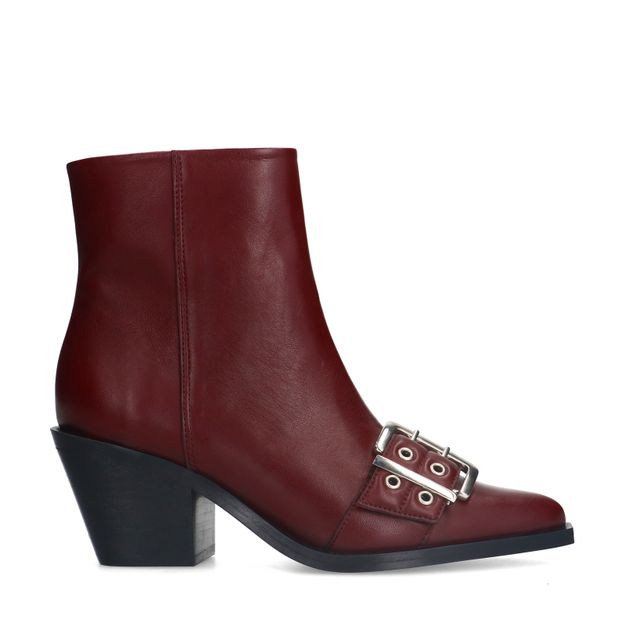 Bordeaux leren buckle enkellaarsjes met hak
