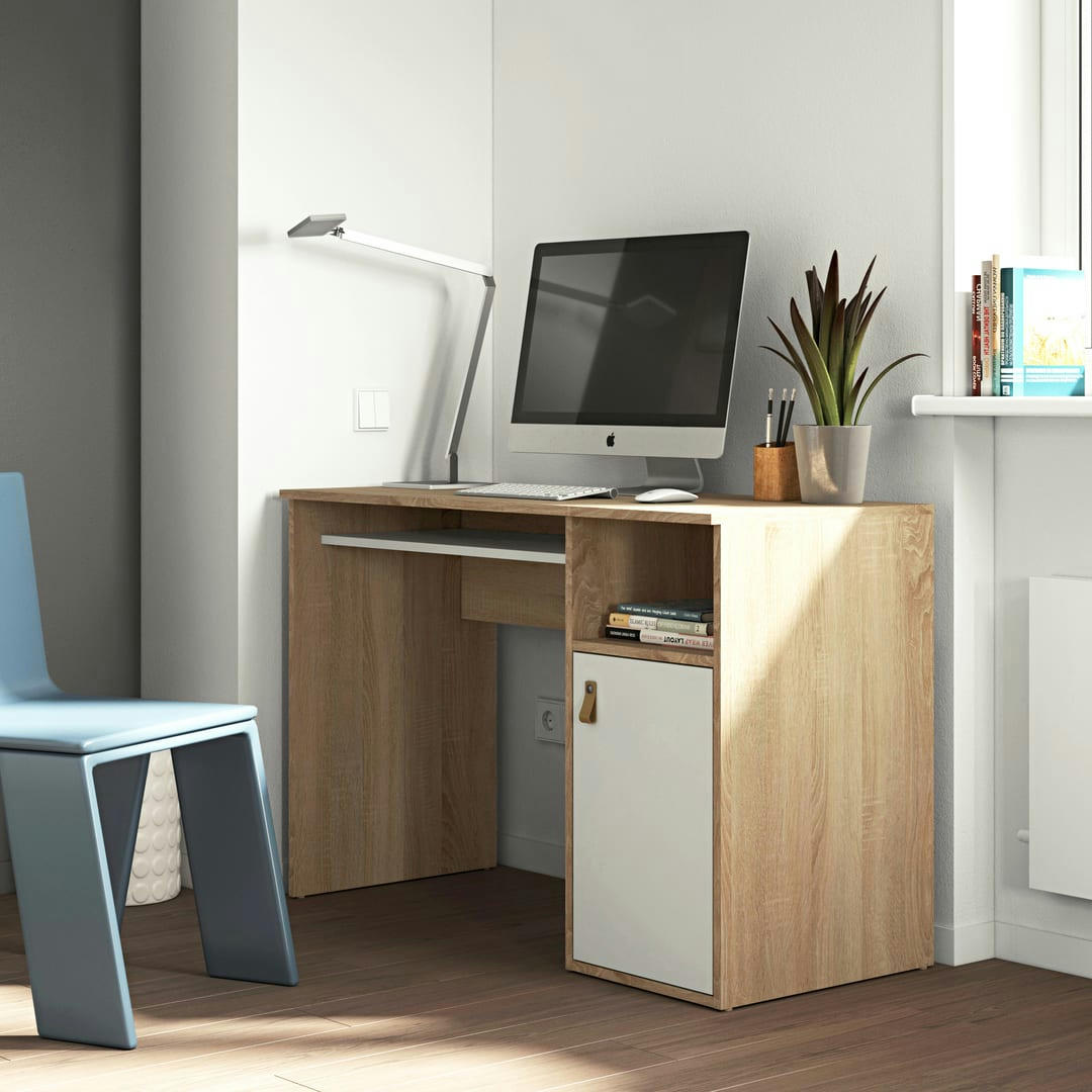 OXFORD - Bureau effet bois chêne naturel et blanc