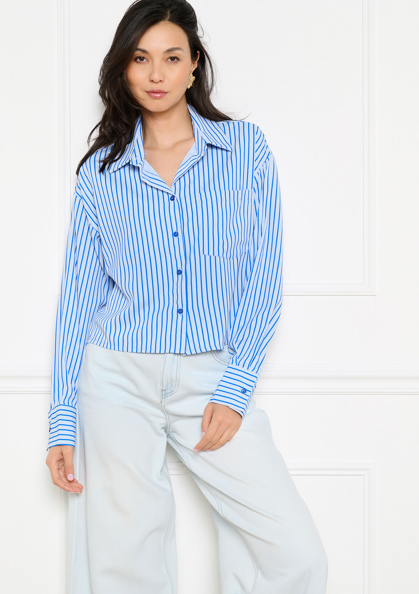 Cropped gestreept poplin hemd