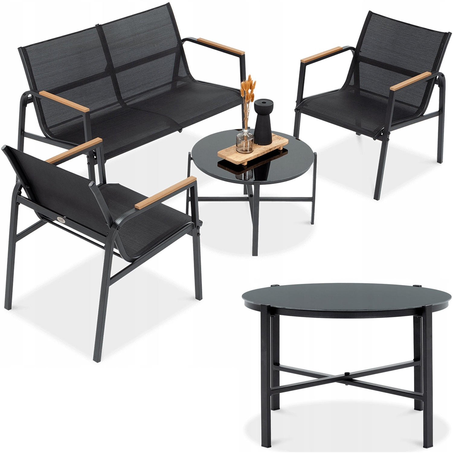 Zestaw Mebli Ogrodowych Balkon 2x Fotel Sofa Stolik MANGO Czarny Kawowy