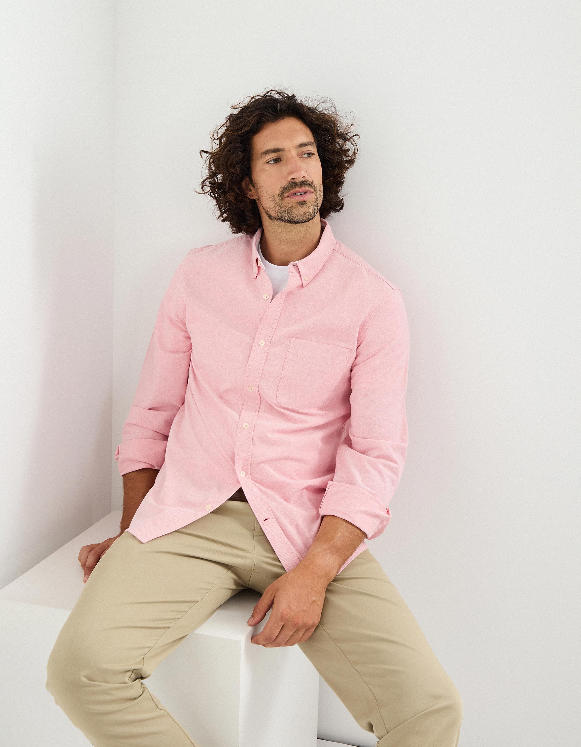 Camisa de Manga Comprida Oxford, Homem, Rosa Claro
