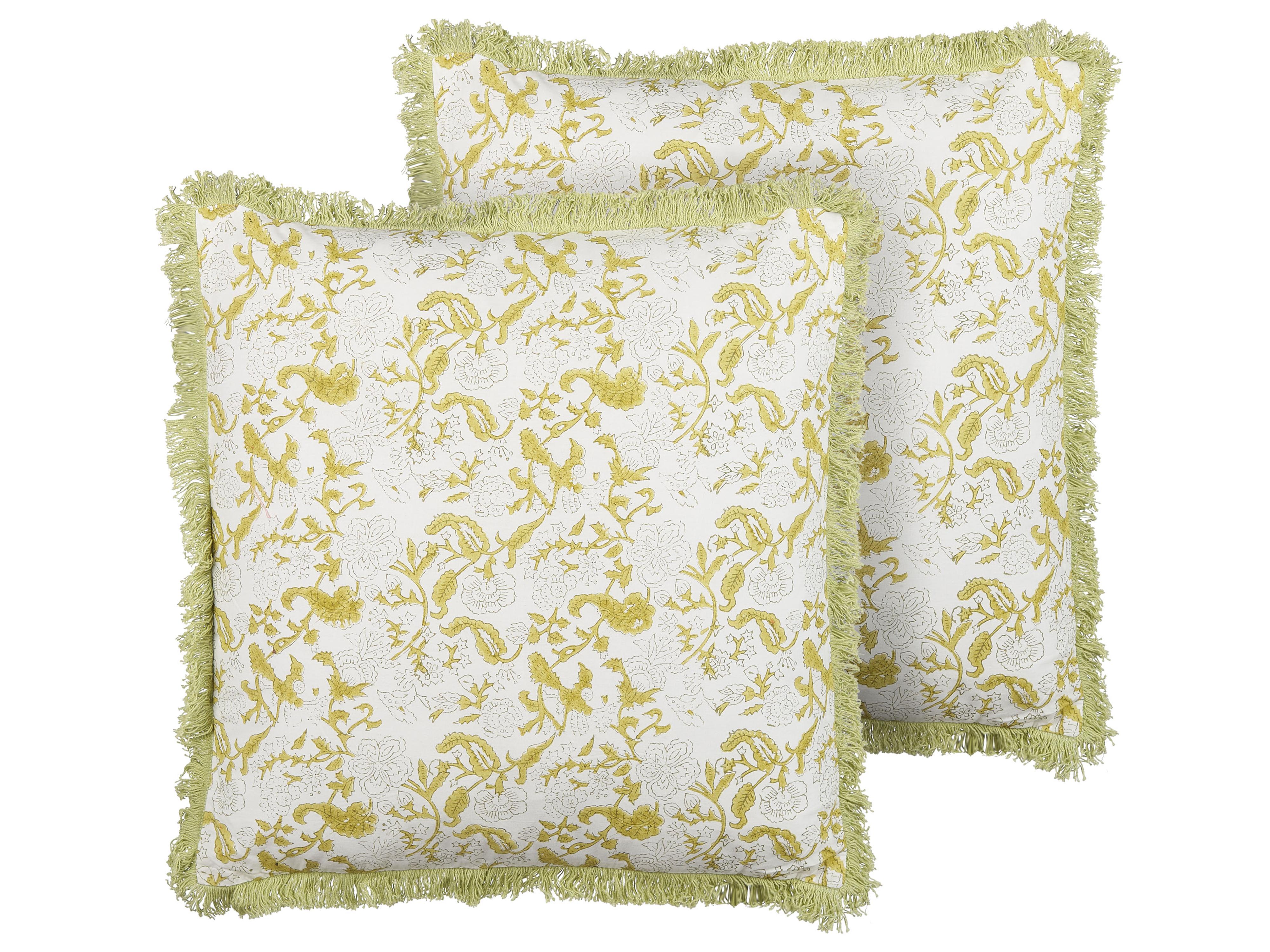 Throw Cushion FILIX Cotton 45 x 45 cm Green Floral Pattern