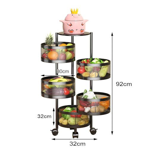 SOGA 2X 5 Tier Steel Round Rotating Kitchen Cart Multi-Functional Shelves Storage Organizer with Wheels