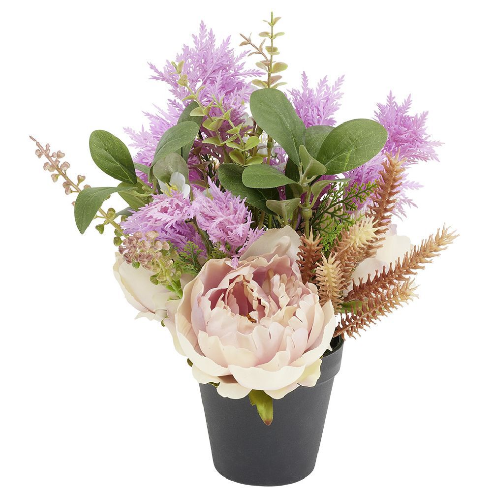 Pot fleur champêtre artificiel Ø18xH36cm rose