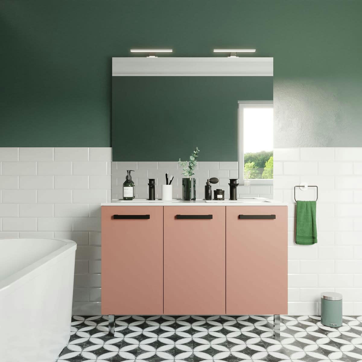 CHELSEA - Meuble salle de bain double vasque 120cm 3 portes Abricot