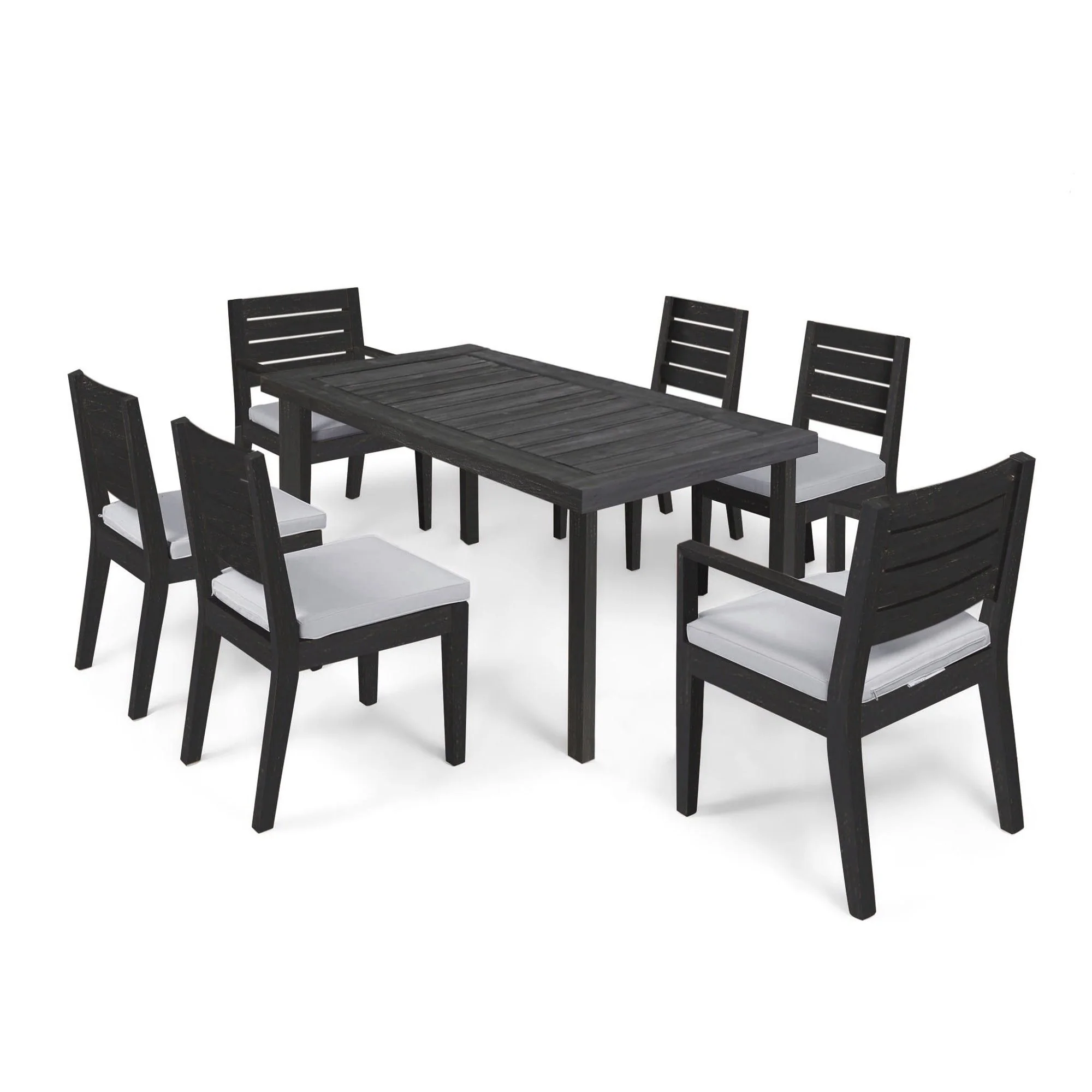 Outdoor Acacia Wood 7 Piece Expandable Dining Set, Sandblasted Dark Gray and Light Gray