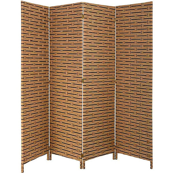 Paravent tressé en papier naturel et café ambiance chaleureuse 3 x 200 x 180 cm naturel café tressé