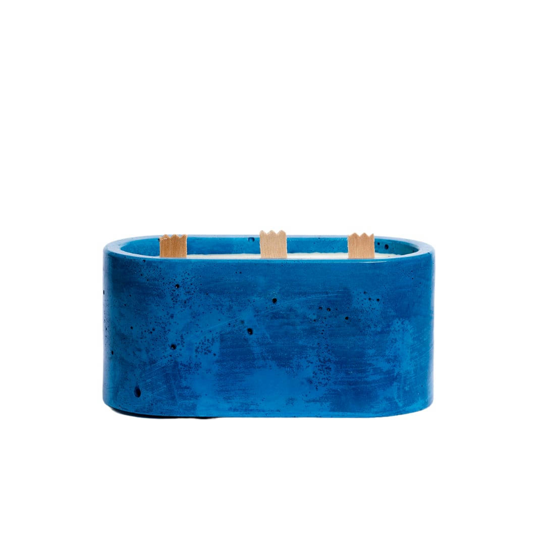 BOUGIES XXL -BÉTON UNI - Bougie xxl en béton bleu pétrole parfum fleur de coton