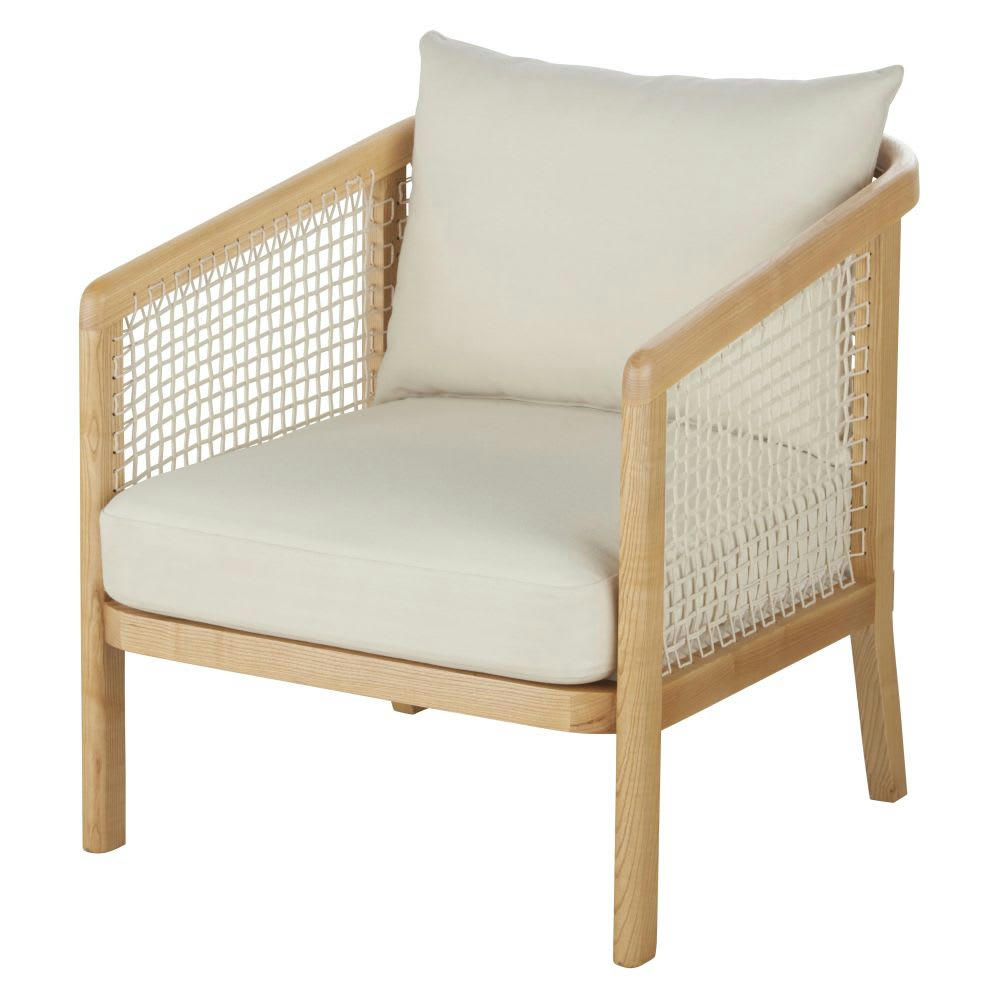 Uria - Fauteuil en bois de frêne et cordage beige