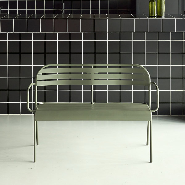 Banc extérieur 2 places acier kaki - 118 x 52 x 80cm - Amélia