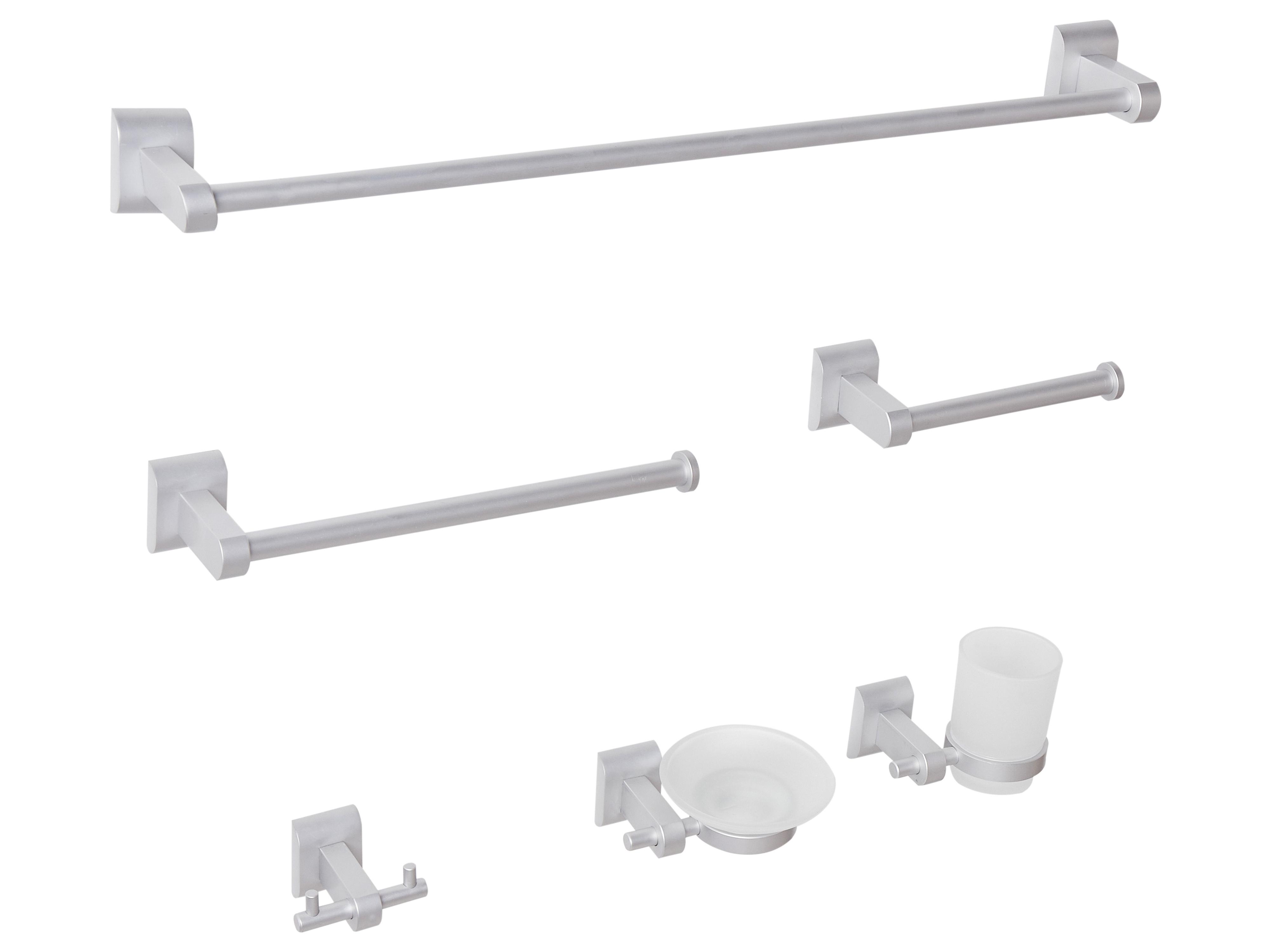 6-Piece Bathroom Hardware Set TALARA with Towel Bars and Hooks Silver