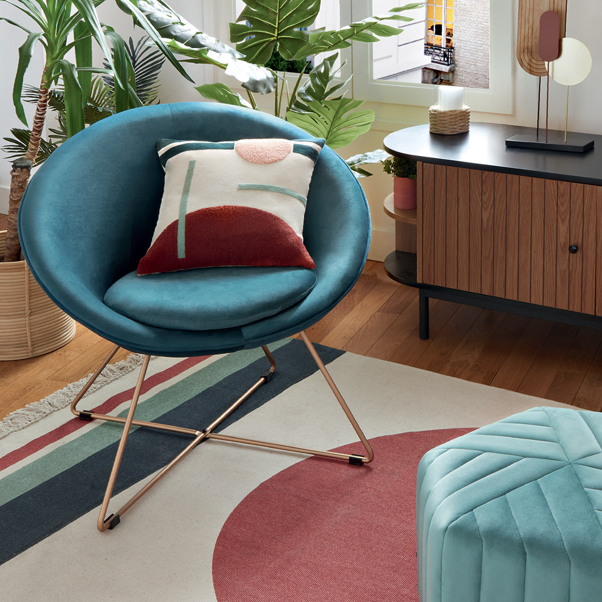 Armchair Evan" Velvet, Duck Blue