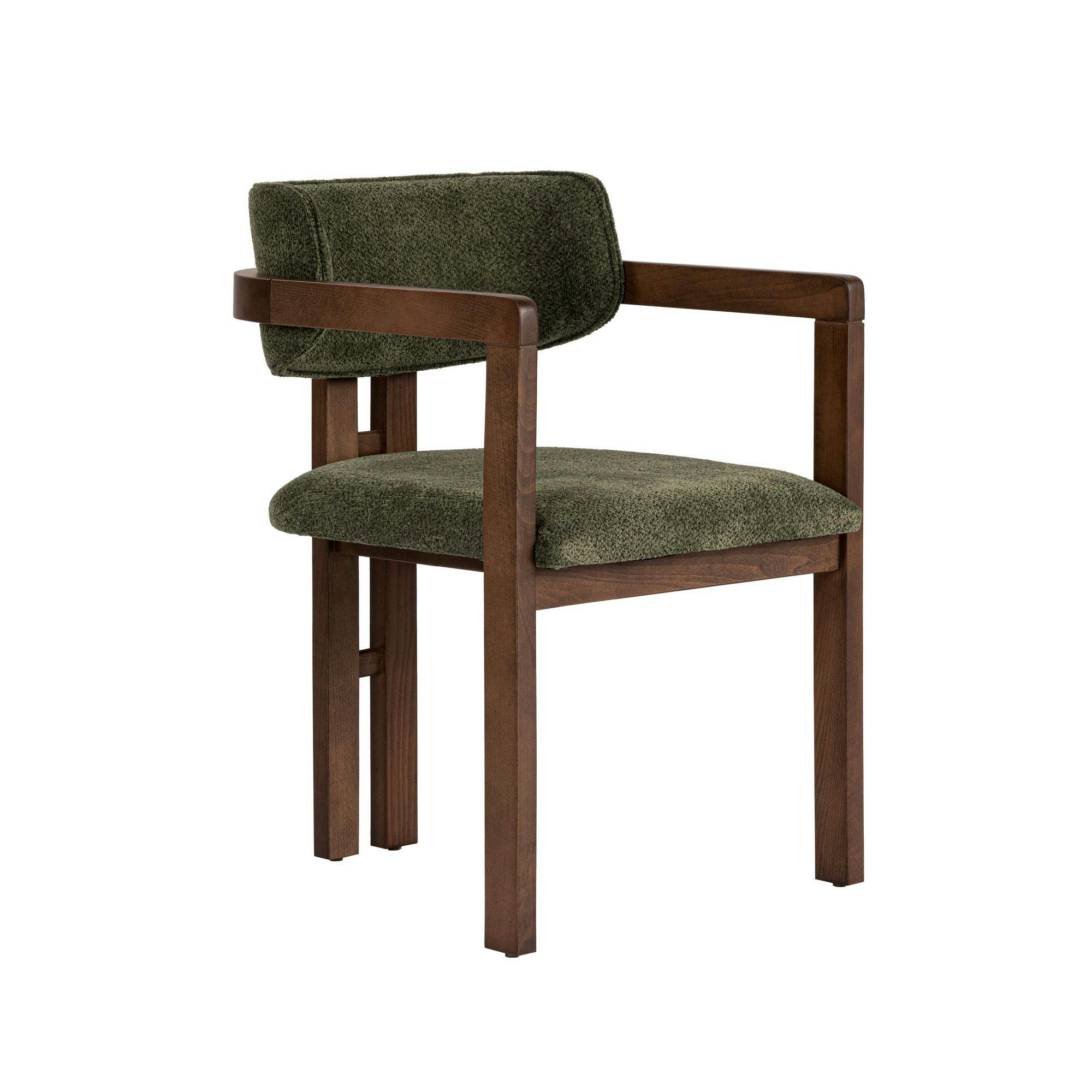 Chaise avec accoudoirs bois foncé et tissu vert MARFA