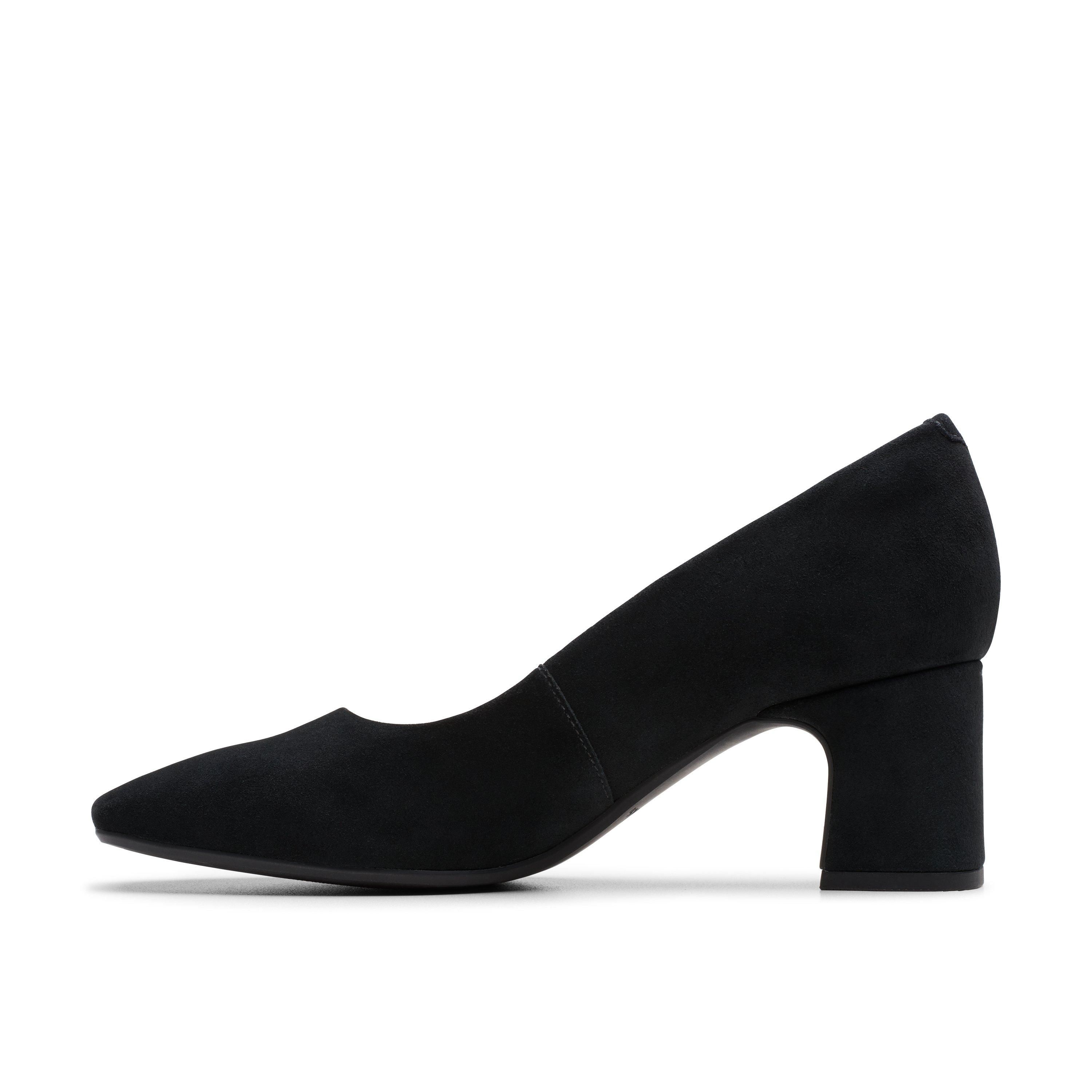Clarks Fernie Court Black Suede Court Shoes,Slip Ons,Heels