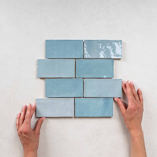 Faïence Effet Zellige Bleu Ciel FEZ Brillant 6,2x12,5 Aqua - Les Carreaux de Jean
