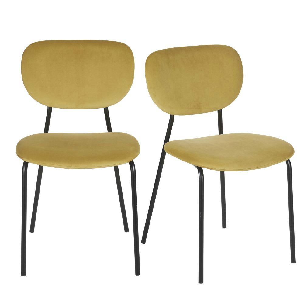Oscarine Business - Lot de 2 chaises professionnelles en métal noir et velours jaune moutarde
