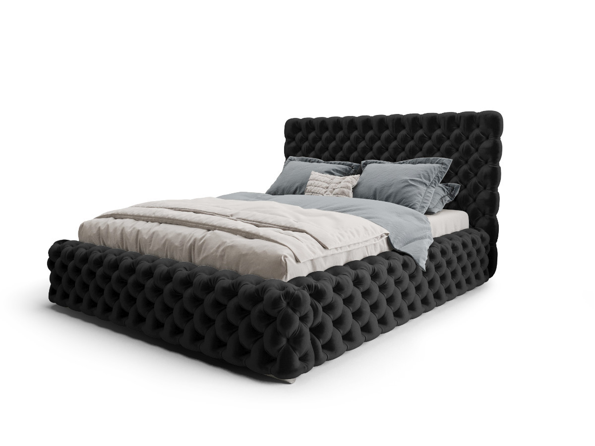 Łóżko Styl Chesterfield Figo Extra Czarne Stelaż Metal 160