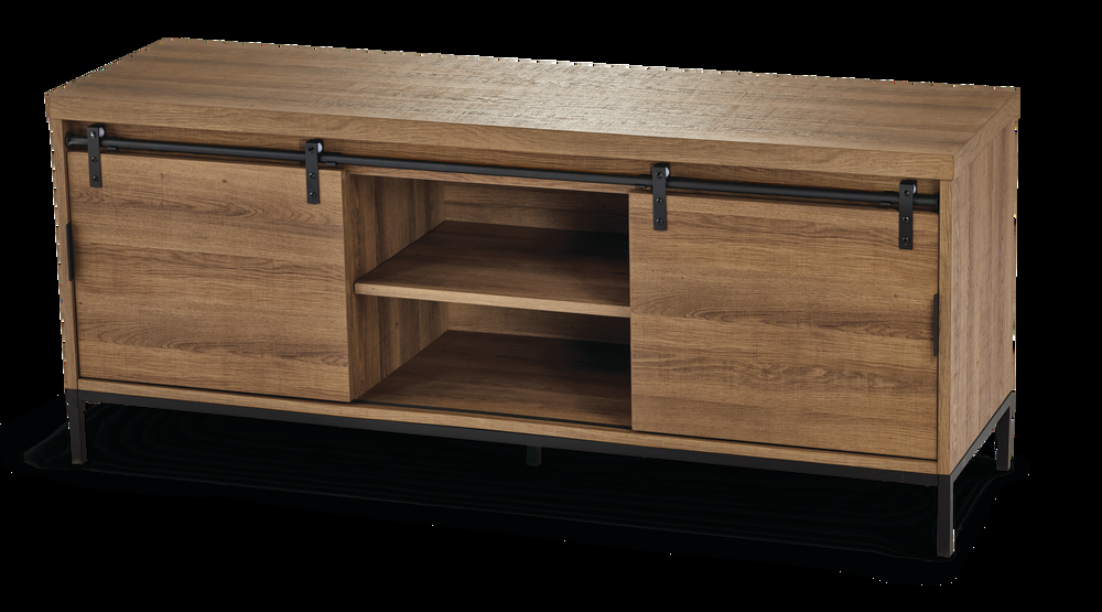 CANVAS Robson 2-Door Open Shelf TV Stand & Media Storage Console Cabinet , Oak Finish