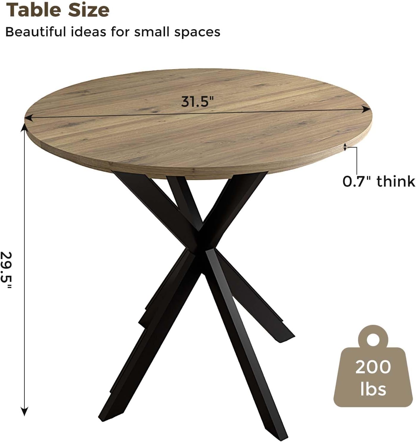 Vantic 31.5 Small Round Dining Table for 2-4, Round Kitchen Table for Small Spaces, Farmhouse Circle Dining Room Table for Kitchen and Living Room, Natural Oak