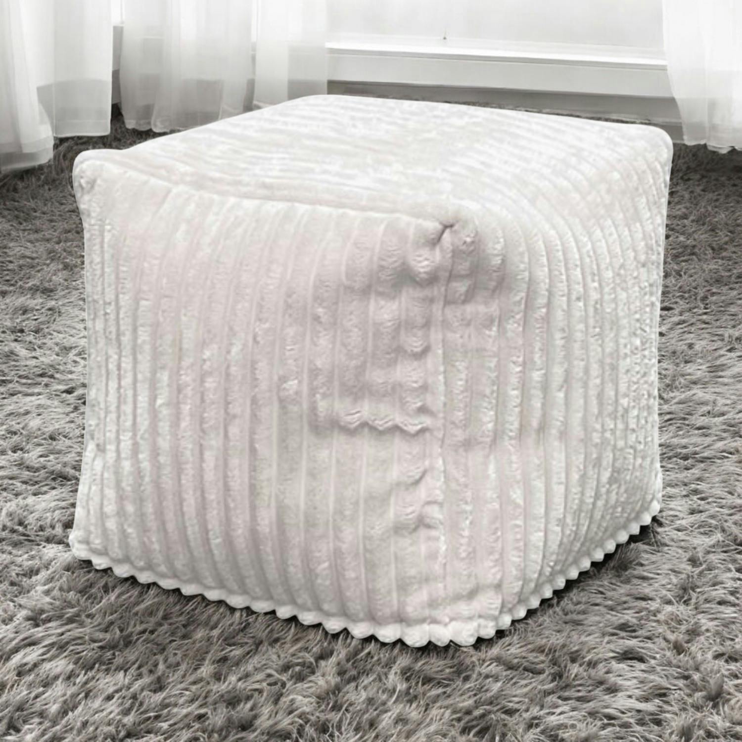 Pouf carré velours grosses côtes blanc VISBY