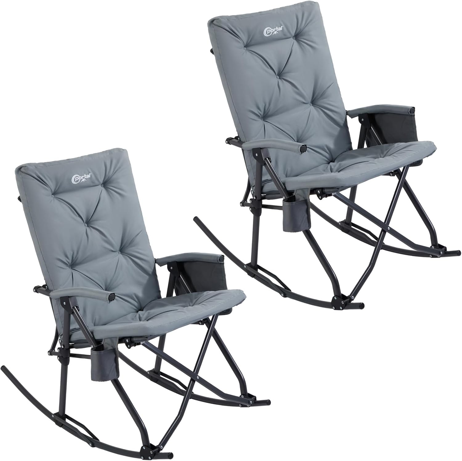 Portal Folding Rocking Camping Chair Outdoor - Thick Padded Rocking Recliner Chair Portable Camping Rocker for Patio Front Porch Backyard Lawn Living Room, Supports 400 LBS